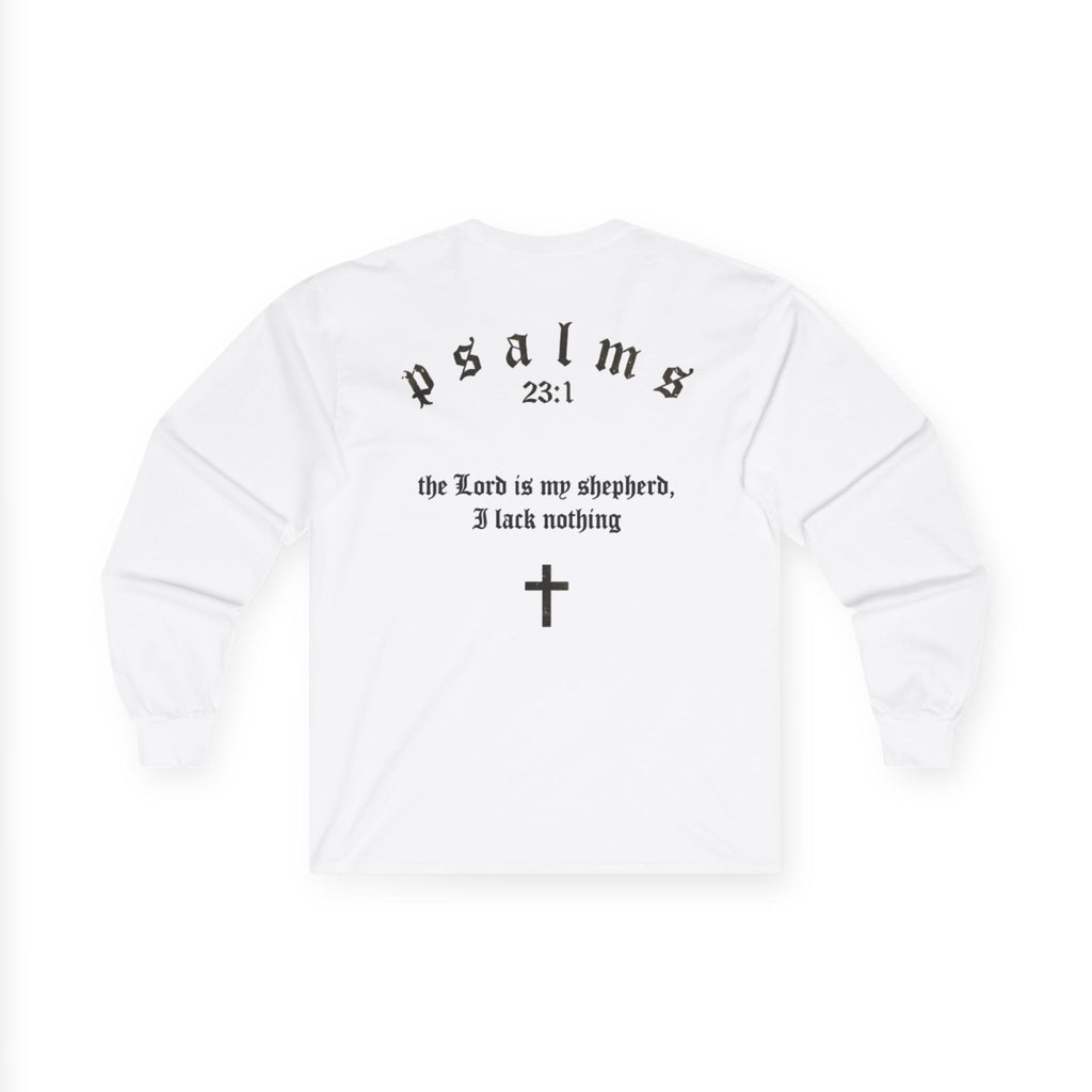 Psalms 23 Long Sleeve Tee — "Driven by Faith" Christian Cross Shirt