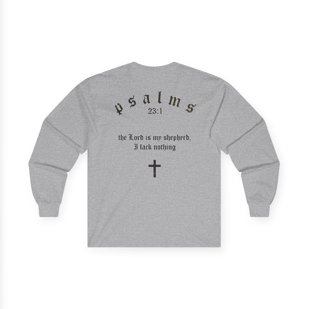 Psalms 23 Long Sleeve Tee — "Driven by Faith" Christian Cross Shirt